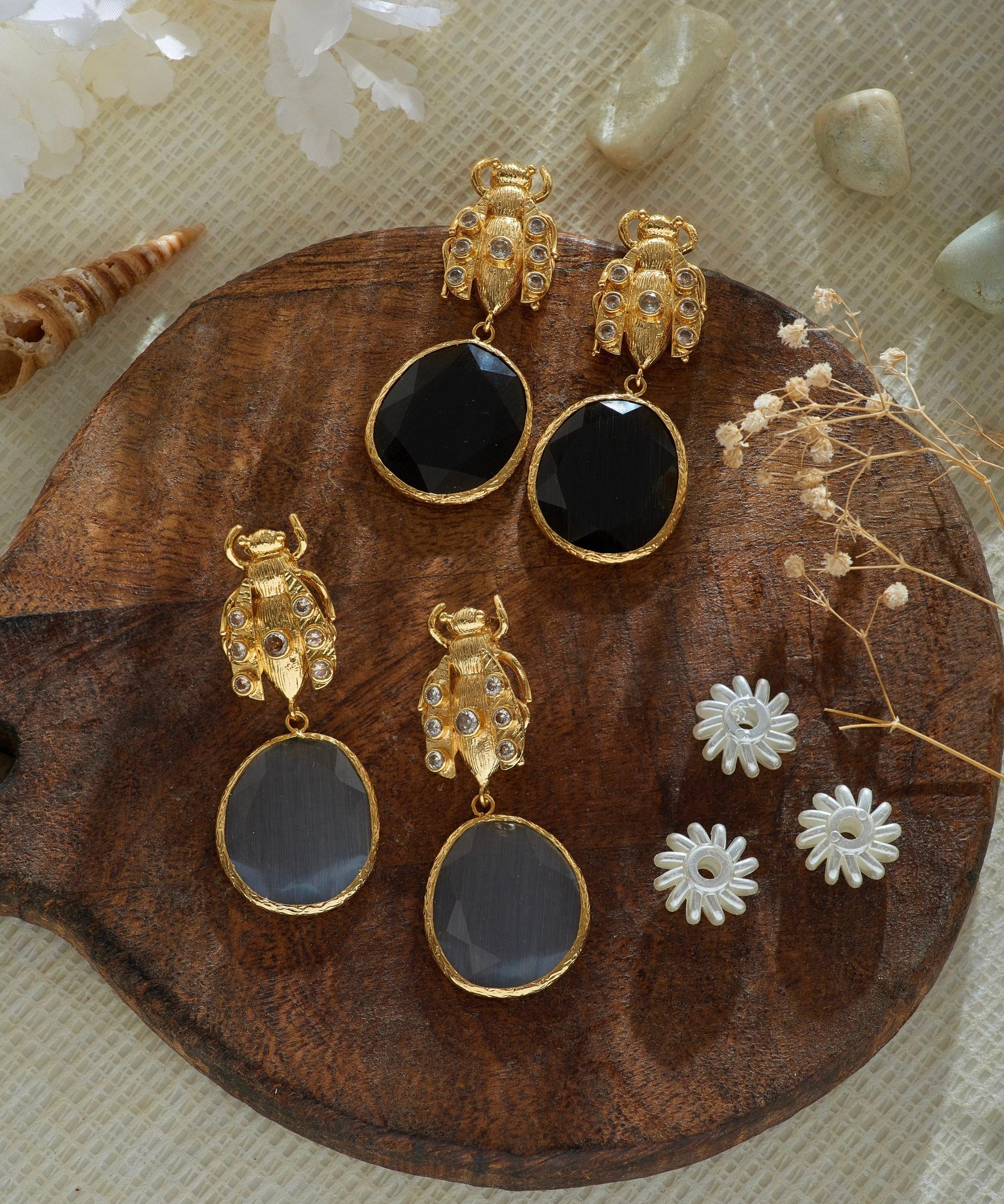 Scarab Bee Drop Earrings - Bansri Mehta Design