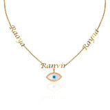 Personalized Trio Name Evil Eye Charm Layered Necklace - Bansri Mehta Design