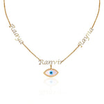 Personalized Trio Name Evil Eye Charm Layered Necklace - Bansri Mehta Design