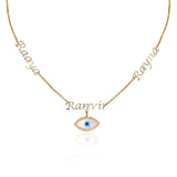 Personalized Trio Name Evil Eye Charm Layered Necklace - Bansri Mehta Design