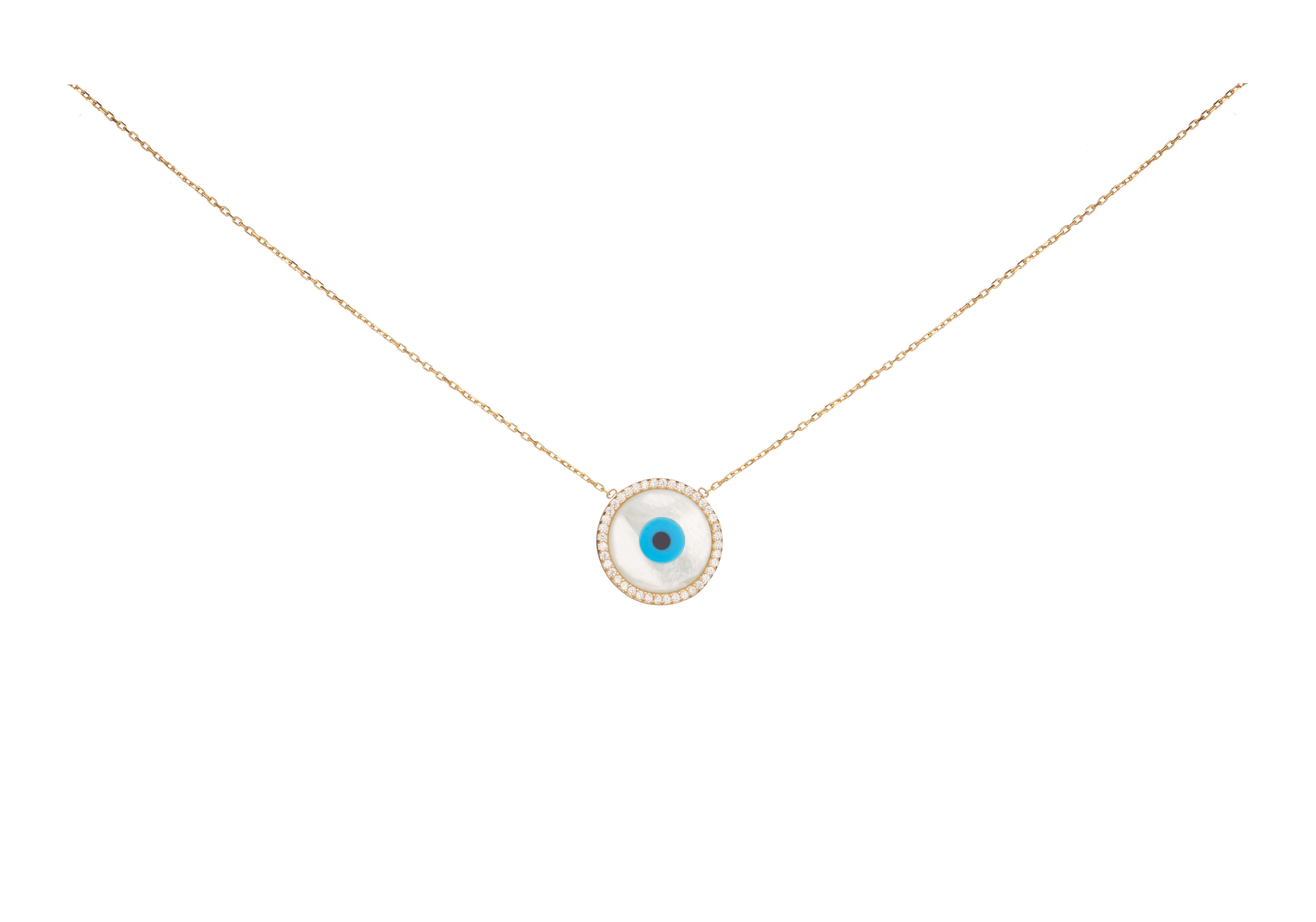 Evil Eye Mother of Pearl Disc Necklace - Bansri Mehta Design