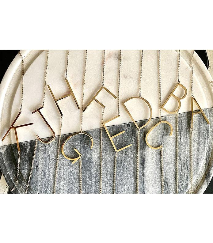 Sideway Big Initial 18k Gold Plated A-Z Pendant Necklace - Bansri Mehta Design