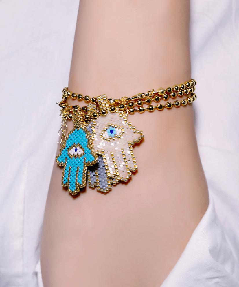 Beaded Hamsa Adjustable Bracelet - Bansri Mehta Design