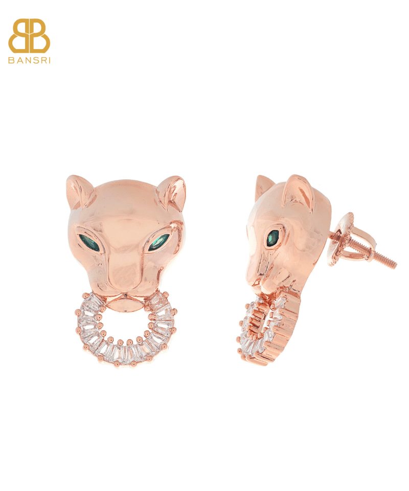 Baguette Panther Head Earrings - Bansri Mehta Design