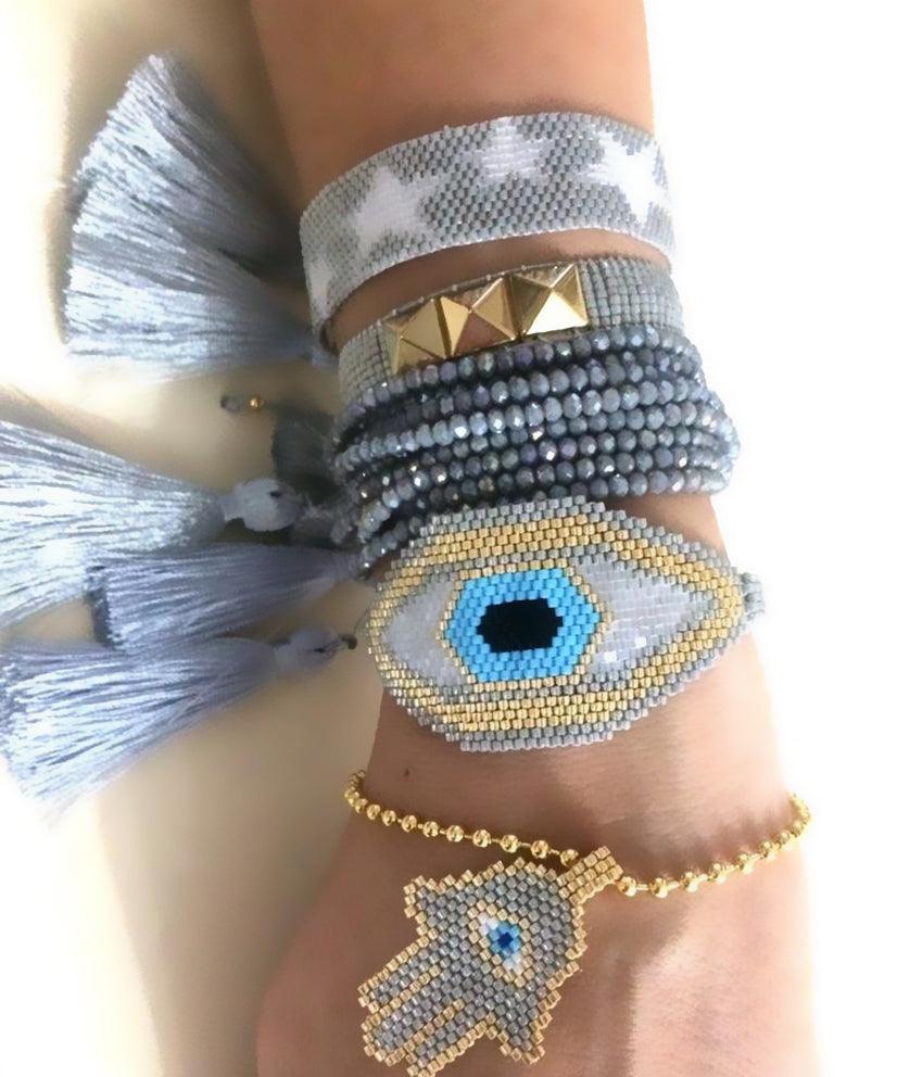 Beaded Hamsa Adjustable Bracelet - Bansri Mehta Design