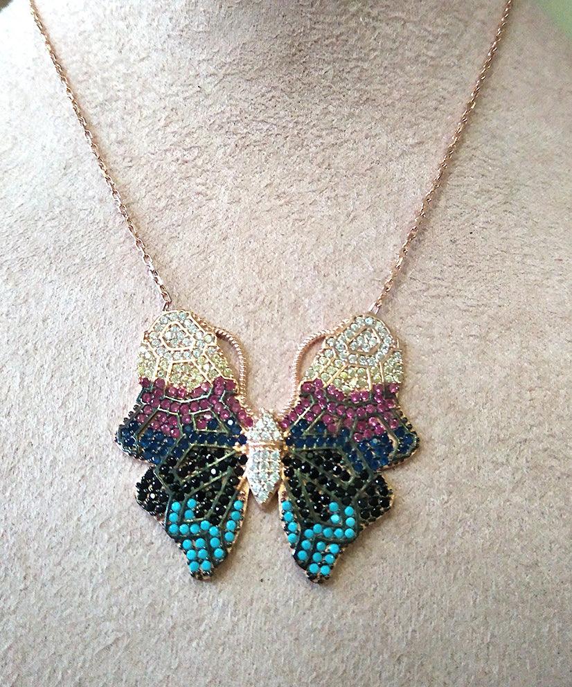Multi Color Shaded Butterfly Necklace with Swarovski Crystals - Bansri Mehta Design