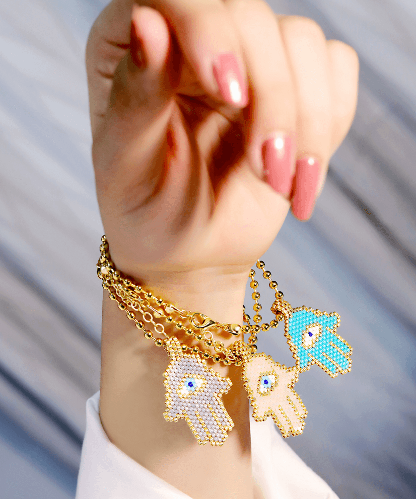 Beaded Hamsa Adjustable Bracelet - Bansri Mehta Design