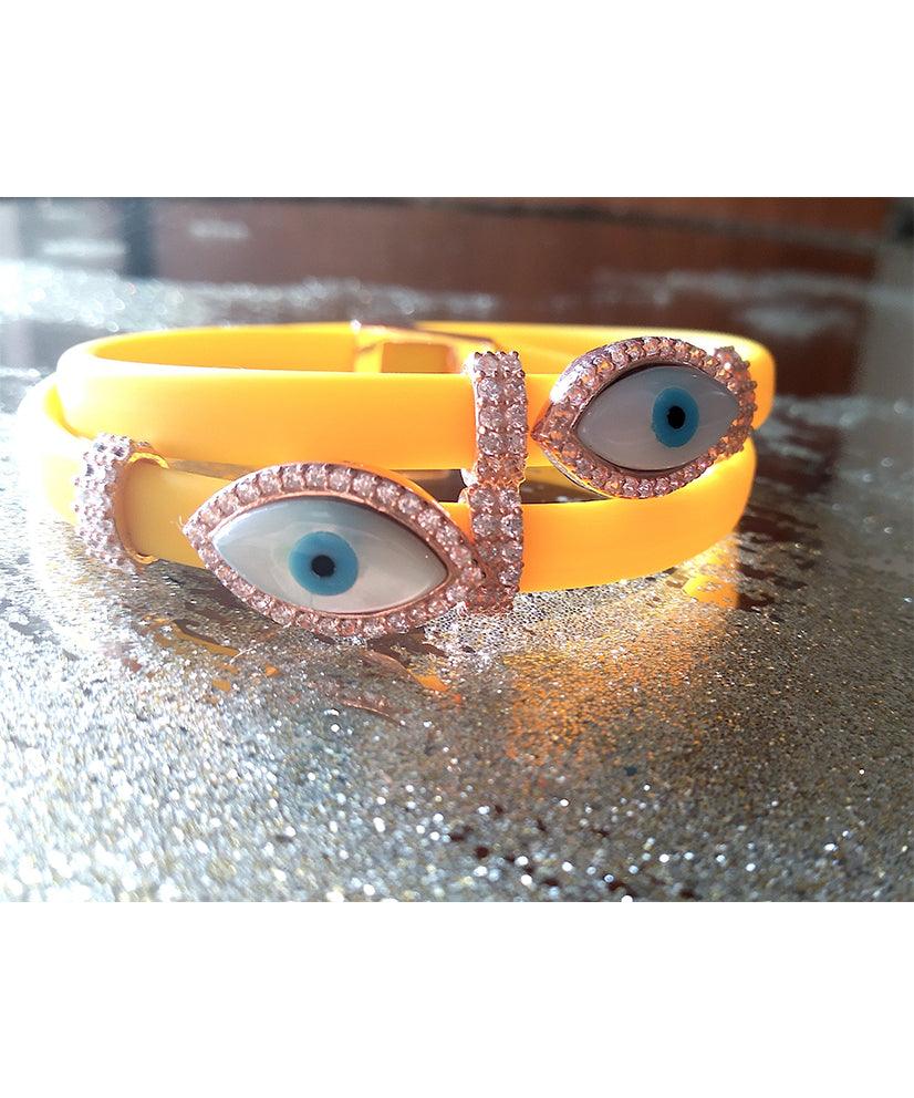 Double Evil Eye Adjustable Wrap Bracelet-Necklace Choker with Swarovski Crystals - Bansri Mehta Design