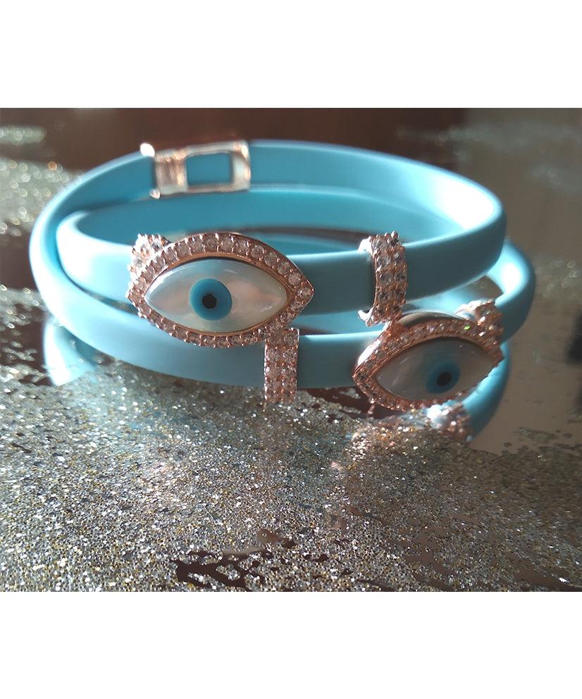 Double Evil Eye Adjustable Wrap Bracelet-Necklace Choker with Swarovski Crystals - Bansri Mehta Design