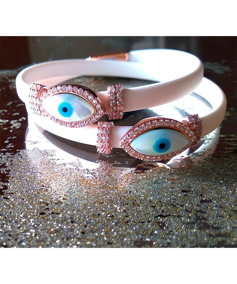 Double Evil Eye Adjustable Wrap Bracelet-Necklace Choker with Swarovski Crystals - Bansri Mehta Design