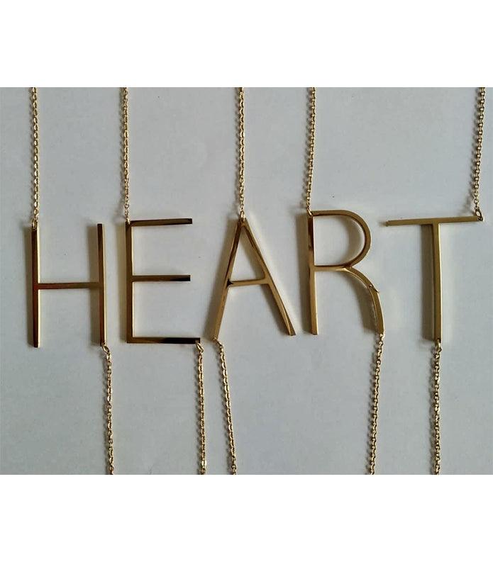 Sideway Big Initial 18k Gold Plated A-Z Pendant Necklace - Bansri Mehta Design