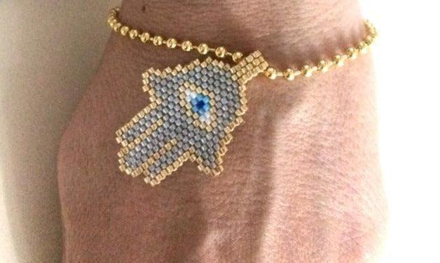 Beaded Hamsa Adjustable Bracelet - Bansri Mehta Design