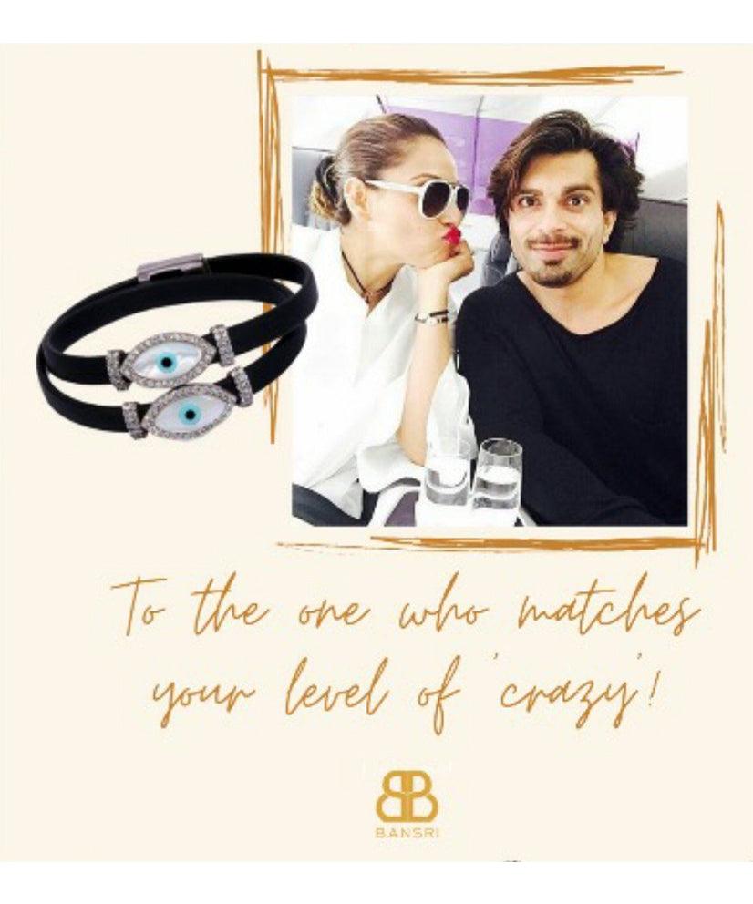 Double Evil Eye Adjustable Wrap Bracelet-Necklace Choker with Swarovski Crystals - Bansri Mehta Design