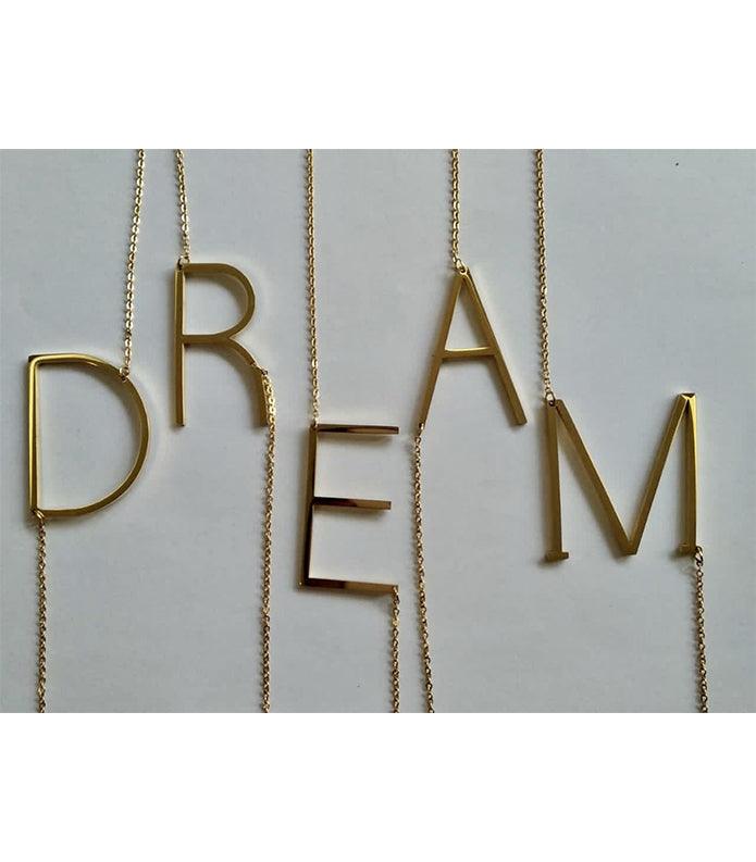 Sideway Big Initial 18k Gold Plated A-Z Pendant Necklace - Bansri Mehta Design