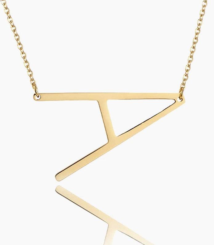 Sideway Big Initial 18k Gold Plated A-Z Pendant Necklace - Bansri Mehta Design