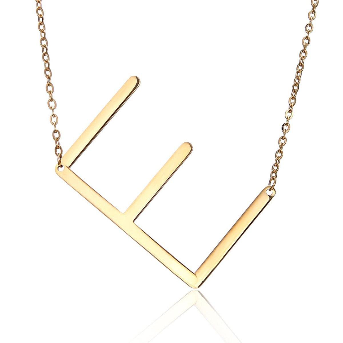 Sideway Big Initial 18k Gold Plated A-Z Pendant Necklace - Bansri Mehta Design