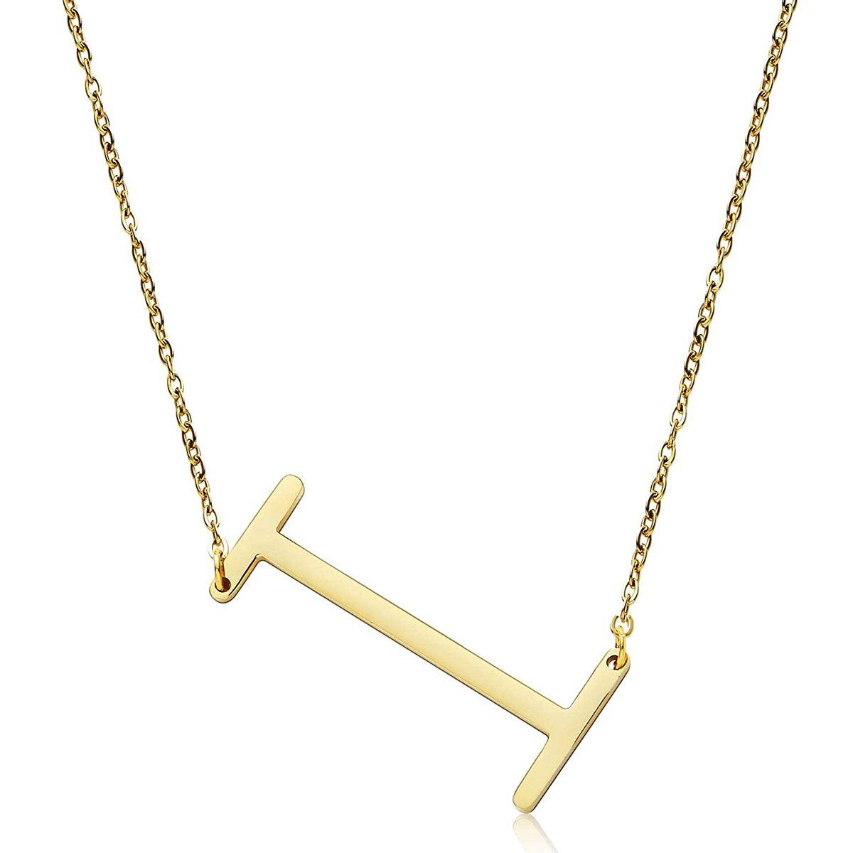 Sideway Big Initial 18k Gold Plated A-Z Pendant Necklace - Bansri Mehta Design