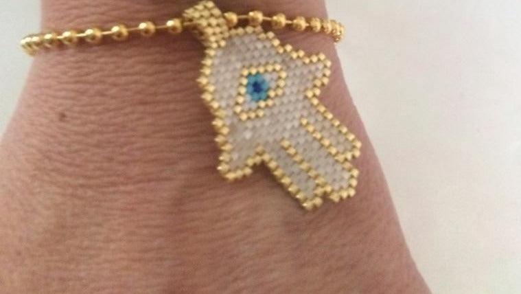 Beaded Hamsa Adjustable Bracelet - Bansri Mehta Design