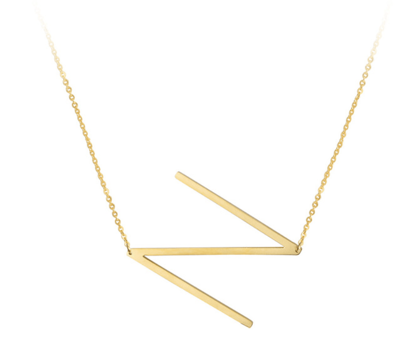 Sideway Big Initial 18k Gold Plated A-Z Pendant Necklace - Bansri Mehta Design