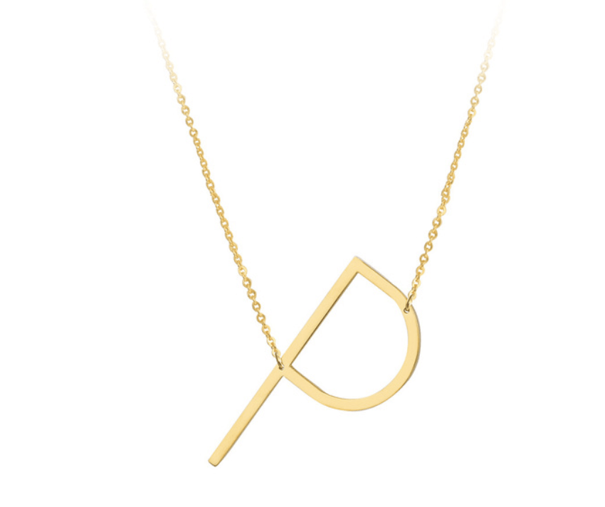 Sideway Big Initial 18k Gold Plated A-Z Pendant Necklace - Bansri Mehta Design