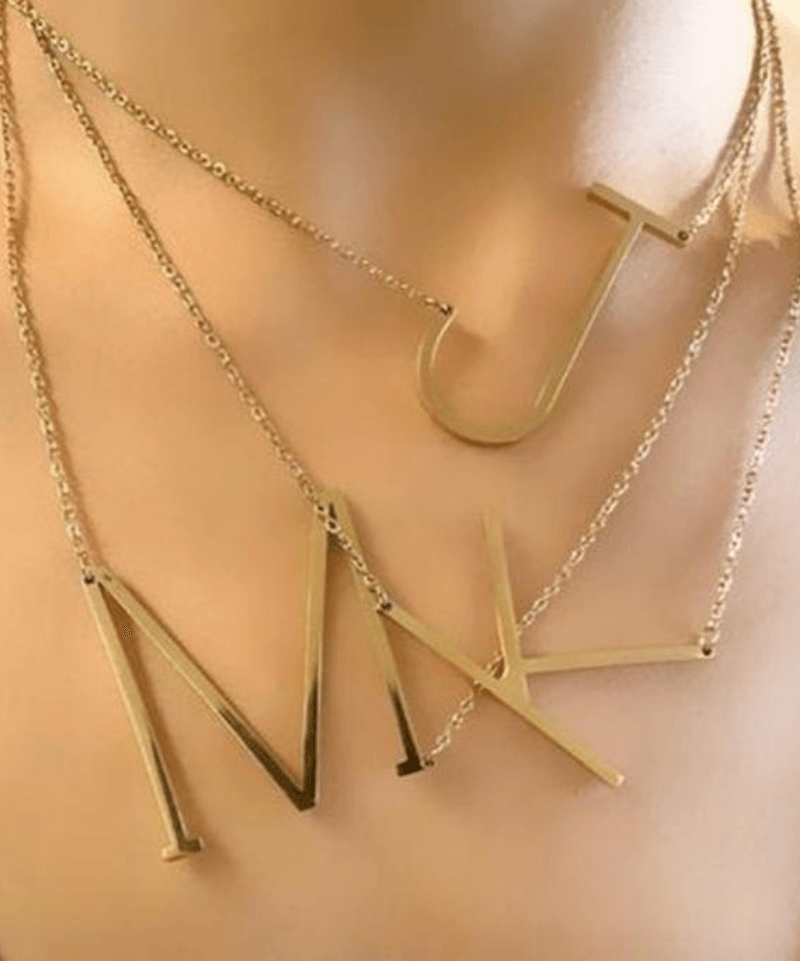 Sideway Big Initial 18k Gold Plated A-Z Pendant Necklace - Bansri Mehta Design