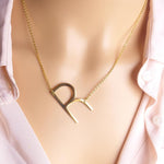 Sideway Big Initial 18k Gold Plated A-Z Pendant Necklace - Bansri Mehta Design