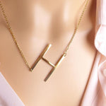 Sideway Big Initial 18k Gold Plated A-Z Pendant Necklace - Bansri Mehta Design