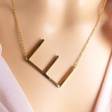 Sideway Big Initial 18k Gold Plated A-Z Pendant Necklace - Bansri Mehta Design