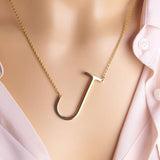 Sideway Big Initial 18k Gold Plated A-Z Pendant Necklace - Bansri Mehta Design