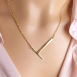 Sideway Big Initial 18k Gold Plated A-Z Pendant Necklace - Bansri Mehta Design