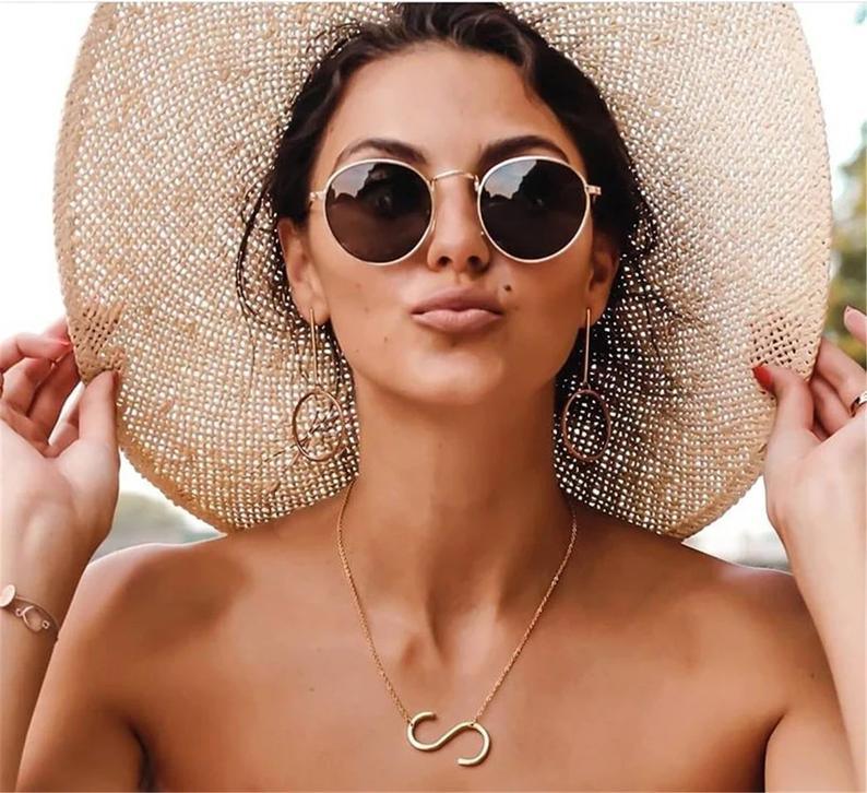 Sideway Big Initial 18k Gold Plated A-Z Pendant Necklace - Bansri Mehta Design