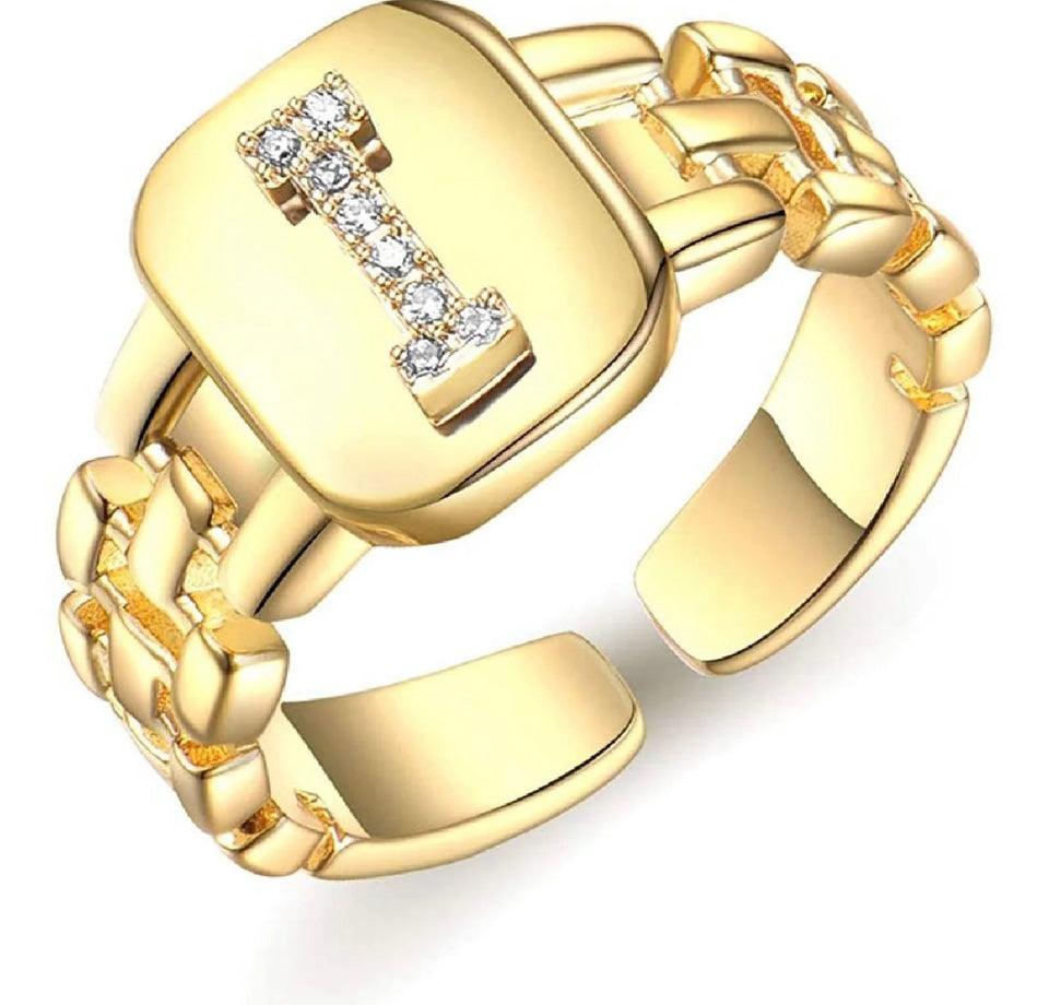 Gold Band Initial Letter Ring - Bansri Mehta Design