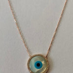 Evil Eye Mother of Pearl Disc Necklace - Bansri Mehta Design