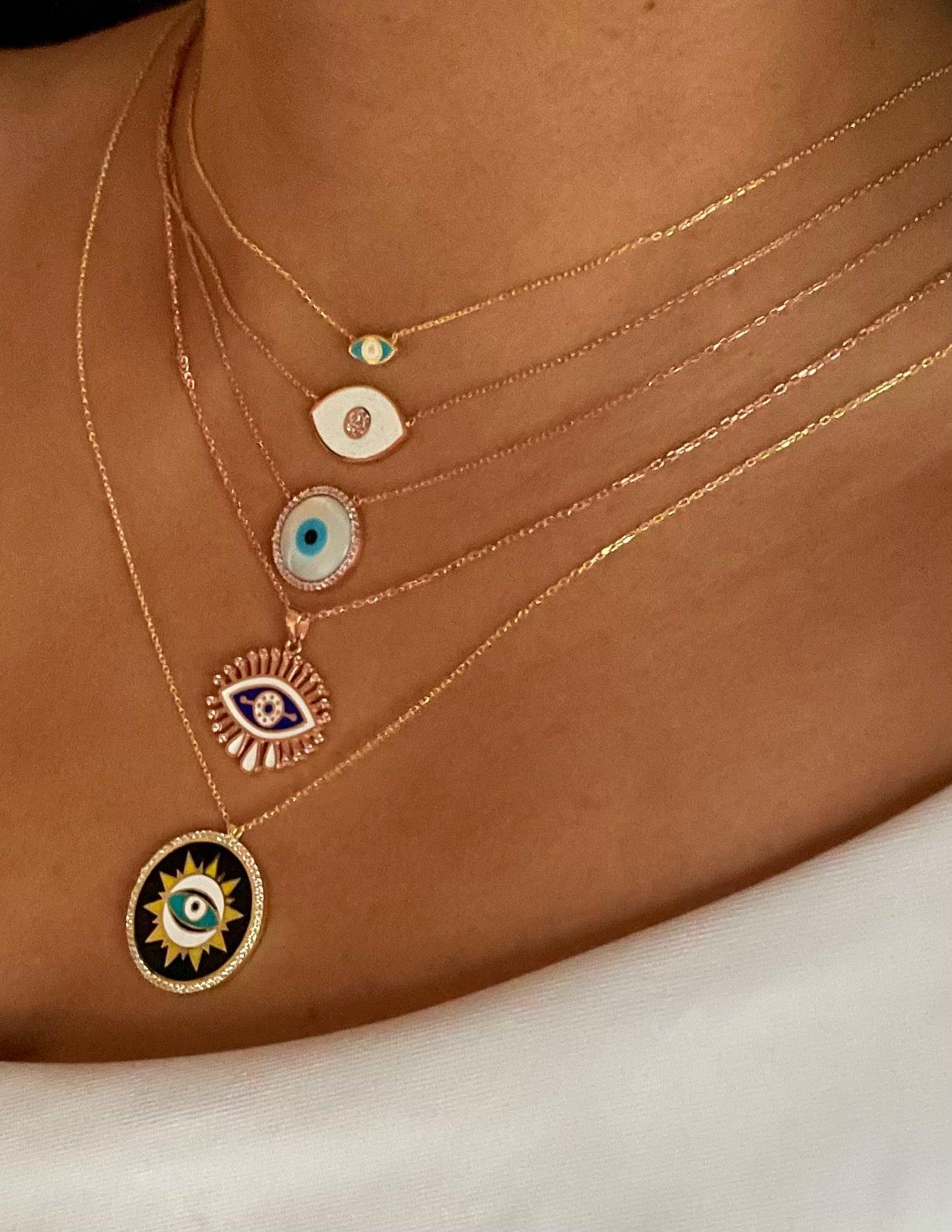 Evil Eye Mother of Pearl Disc Necklace - Bansri Mehta Design