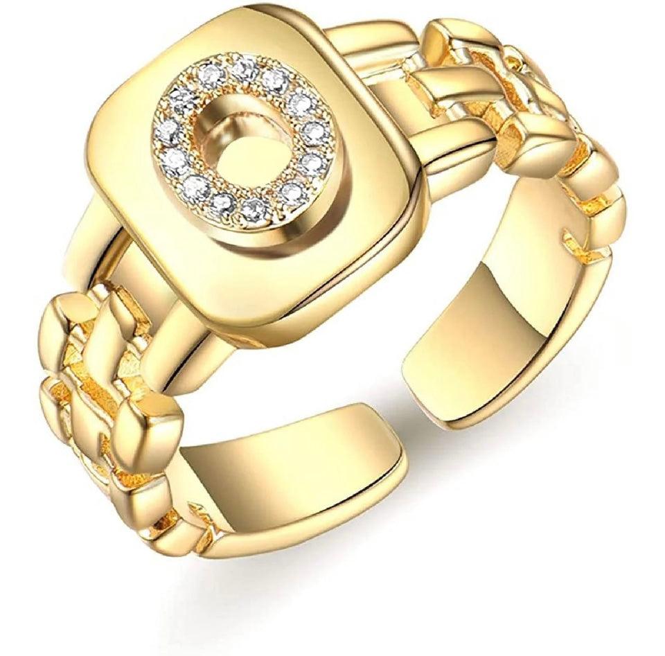 Gold Band Initial Letter Ring - Bansri Mehta Design