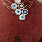 Evil Eye Mother of Pearl Disc Necklace - Bansri Mehta Design