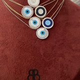 Evil Eye Mother of Pearl Disc Necklace - Bansri Mehta Design