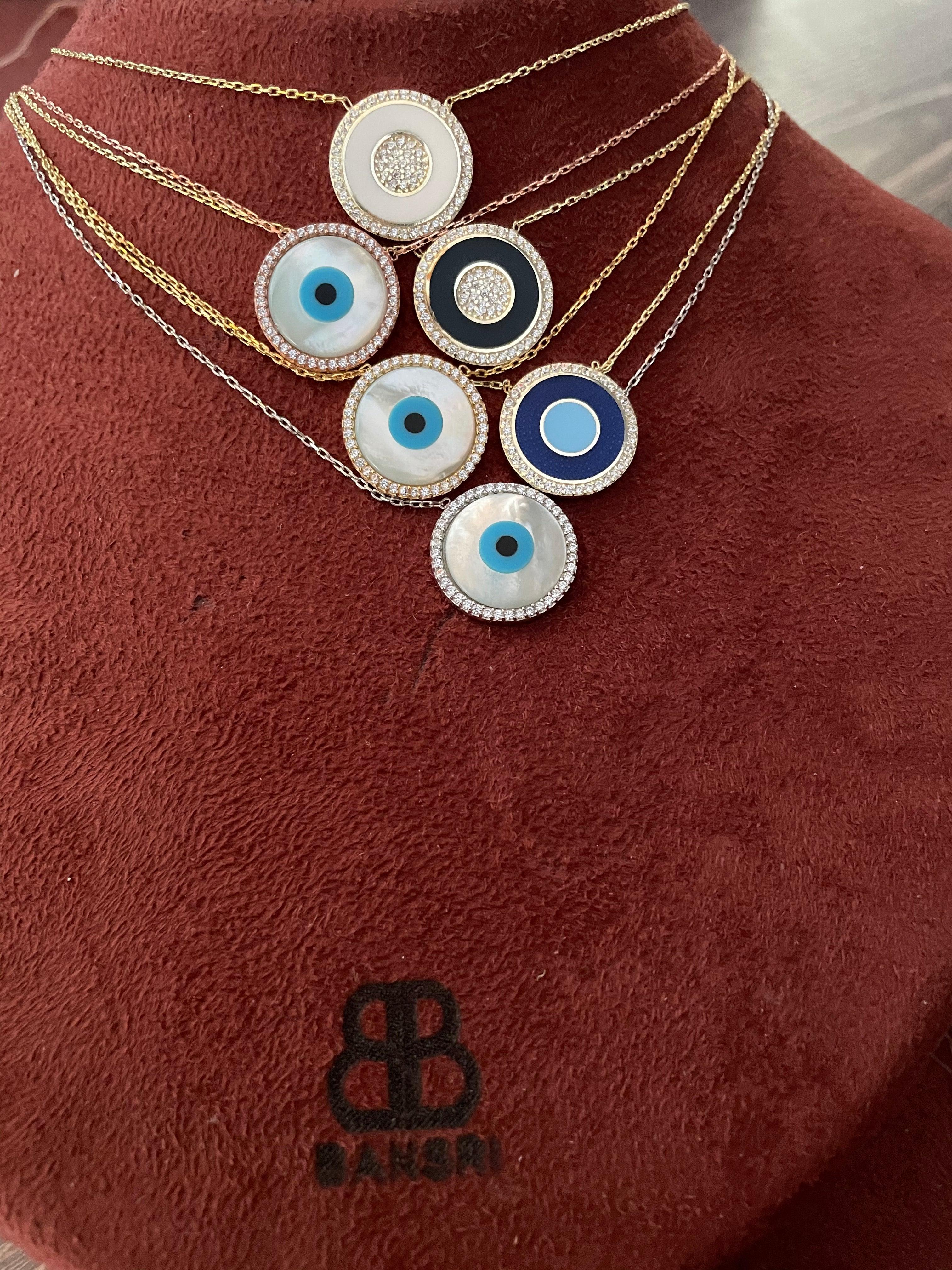 Evil Eye Mother of Pearl Disc Necklace - Bansri Mehta Design