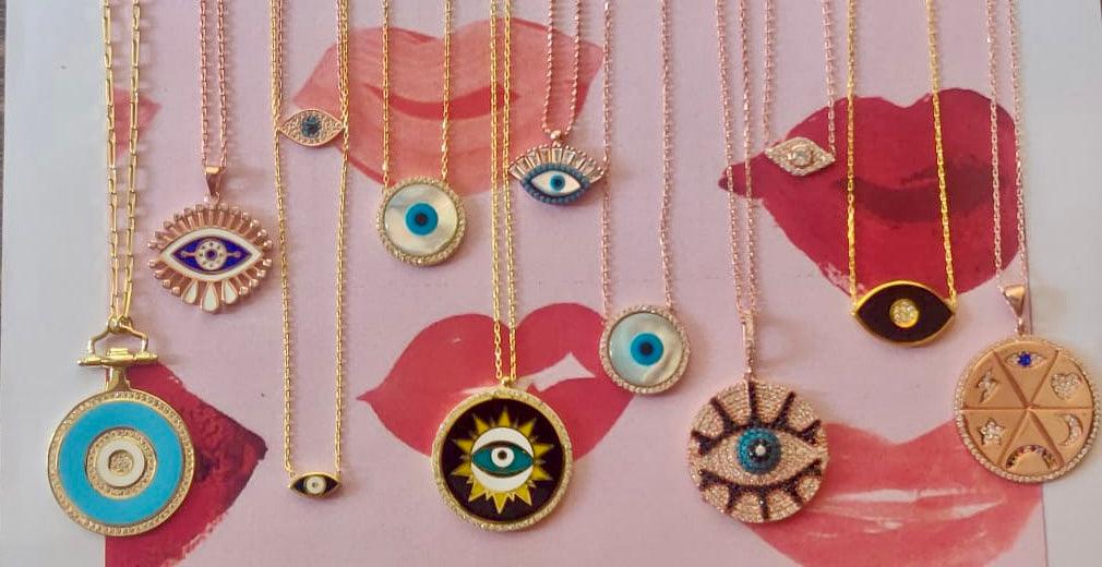 Evil Eye Mother of Pearl Disc Necklace - Bansri Mehta Design