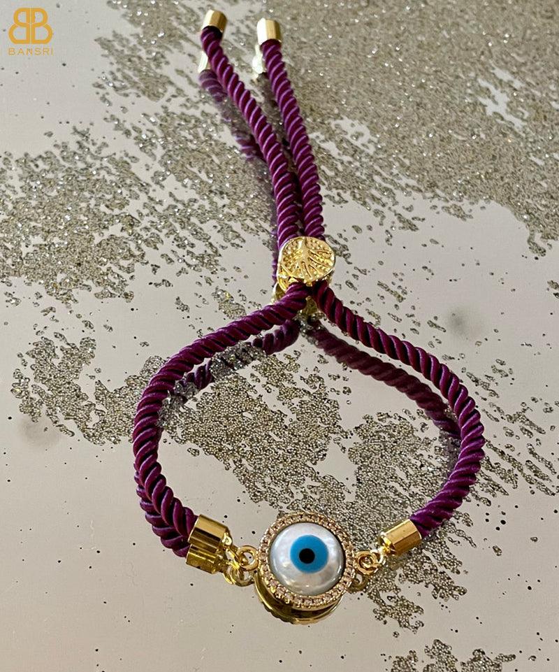 Evil Eye Disc Adjustable Cord Bracelet - Bansri Mehta Design