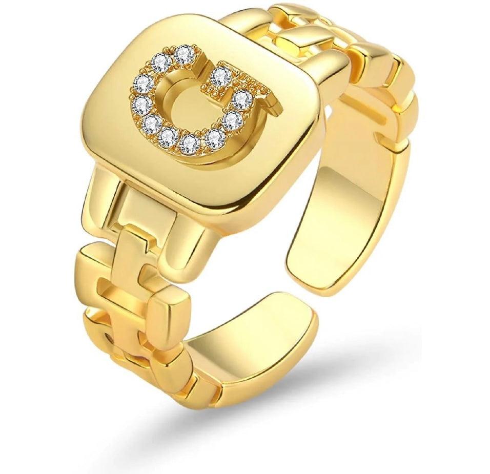 Gold Band Initial Letter Ring - Bansri Mehta Design