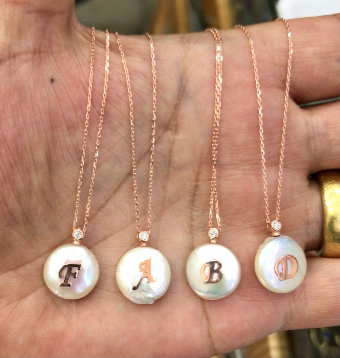 Mother of Pearl Rosegold Initial Necklace - Bansri Mehta Design