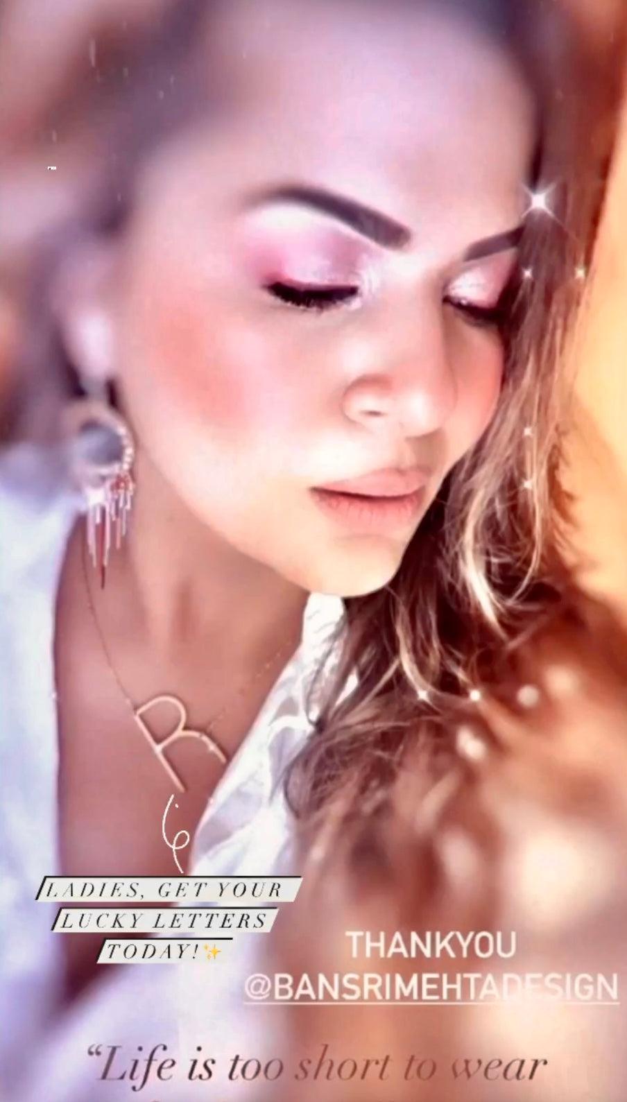 Sideway Big Initial 18k Gold Plated A-Z Pendant Necklace - Bansri Mehta Design