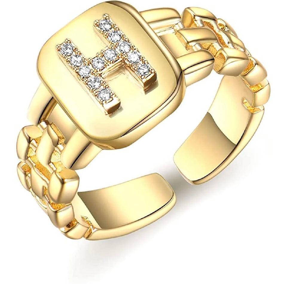 Gold Band Initial Letter Ring - Bansri Mehta Design