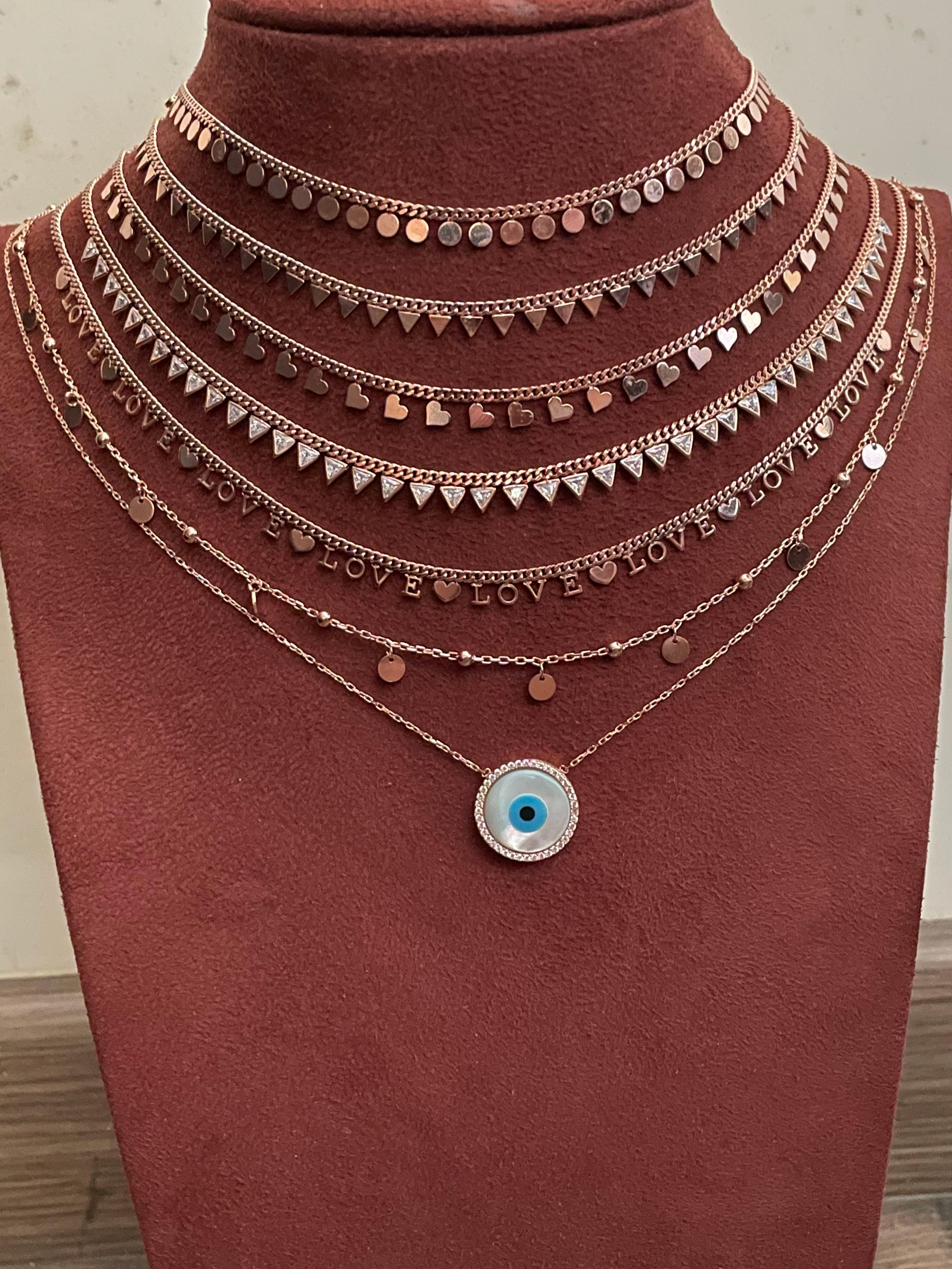 Evil Eye Mother of Pearl Disc Necklace - Bansri Mehta Design