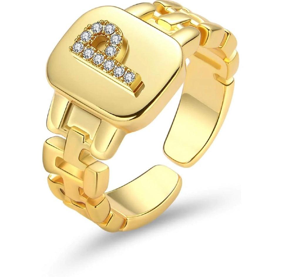 Gold Band Initial Letter Ring - Bansri Mehta Design