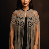 Embroidered Raffia Cape with Tassels