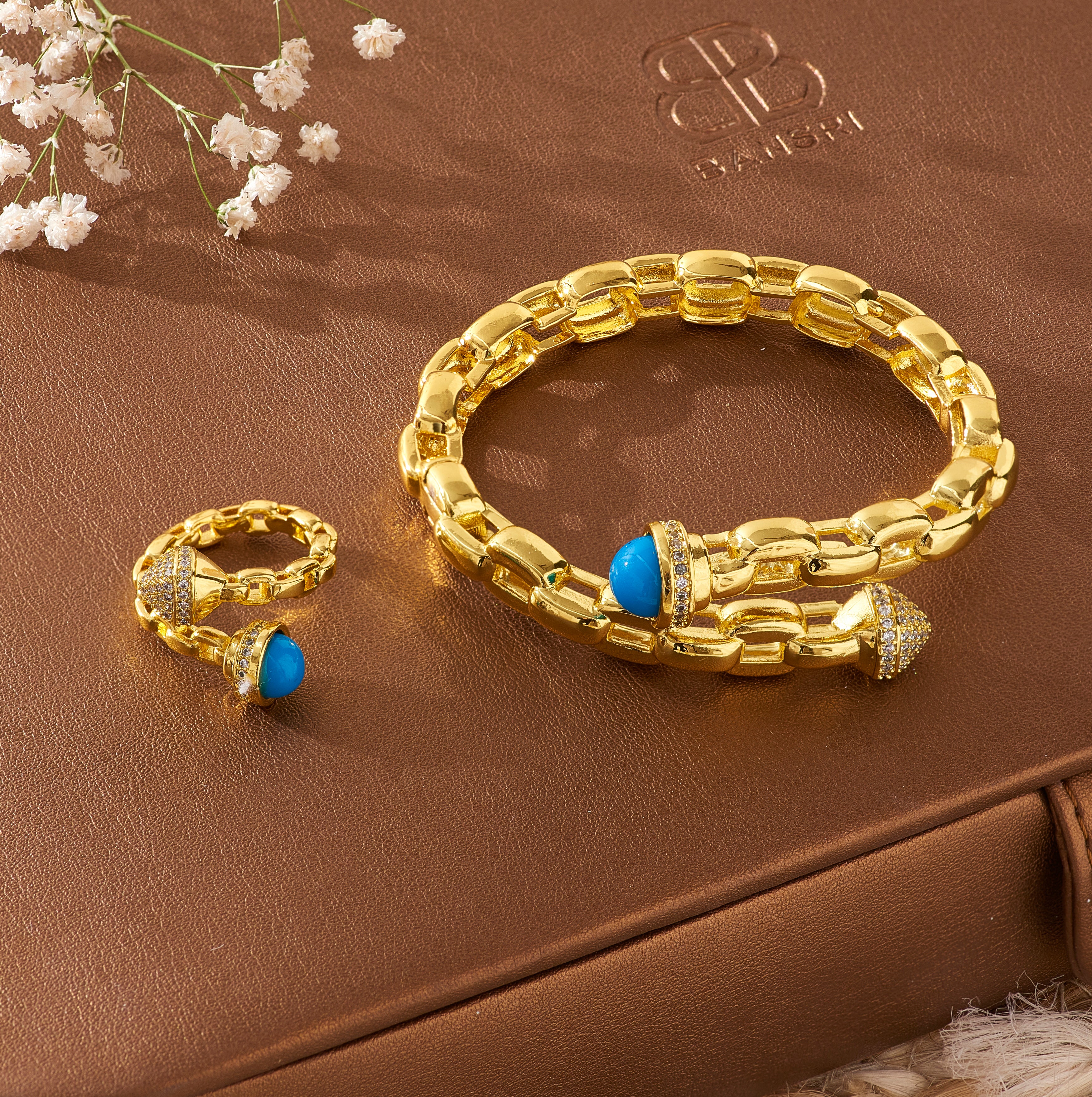 Katrina Link Bangle Bracelet & Ring Set