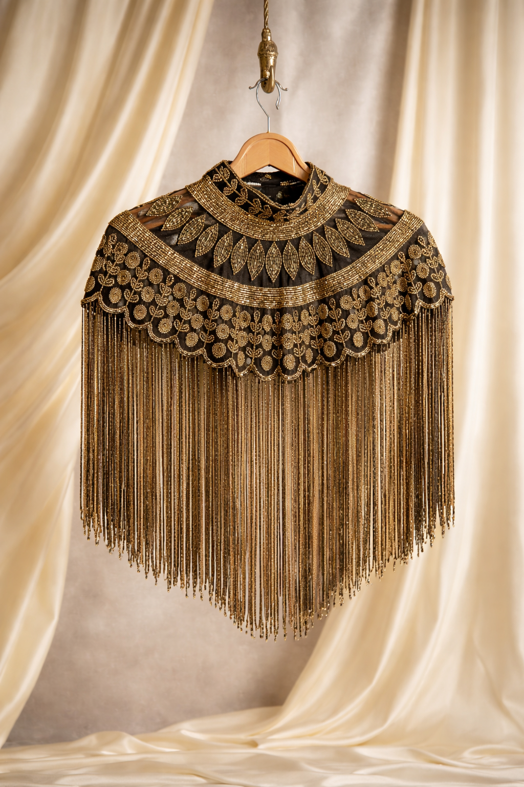 The Royale Noir Bisou Beaded Tassel Cape