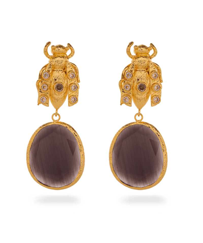 Scarab Bee Drop Earrings - Bansri Mehta Design